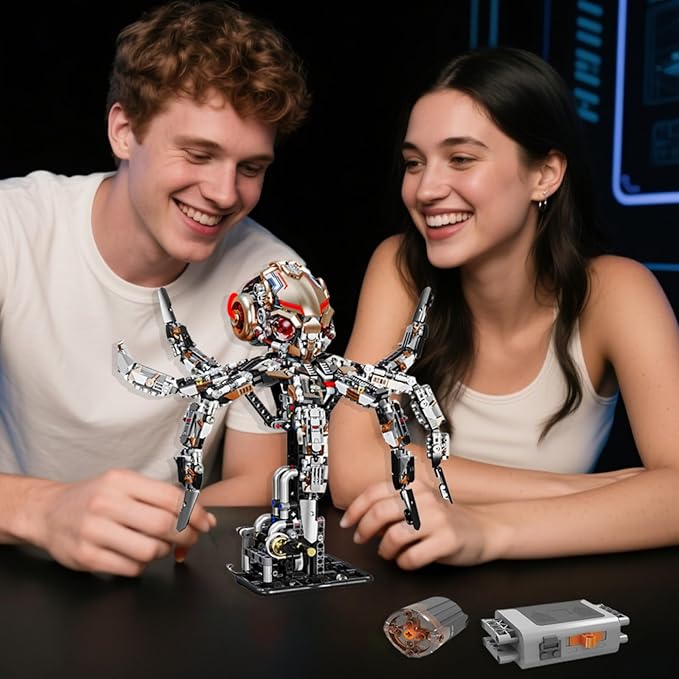 Mechanical Octopus Building Set for Adults with Motor Set - 1900 Pcs,Sea Animal Model Toy Compatible with Lego Octopus,Static and Dynamic Octopuses That Can Be Manually and Automatically Controlled