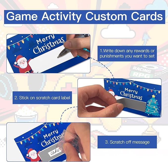50 PCS Scratch Off Cards, DIY Custom Christmas Scratch Off Stickers, Your Own Game Tickets for Prizes Gift Scratch Cards for Small Business Holiday Birthday Party Favors Games Supplies (Blue)
