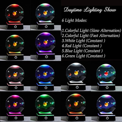 3d Solar System Model Crystal Ball 80mm 3.15inch - Outer Space Astronomy Gifts Room Decor Crystal Sphere Unique Gifts For Men Him Best Birthday Dad Physics Science Teacher Night Light Planet Lamp