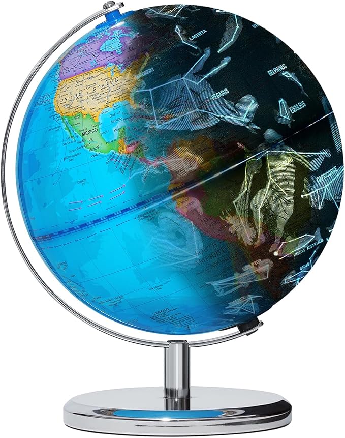 9" Illuminated Globes, 88 Constellations Map & Built-in LED Light & Learning 3-in-1, USB Charging, None-Slip Stainless Steel Stand for Classroom Education & Bedroom Decor, Inspire Geography Interest