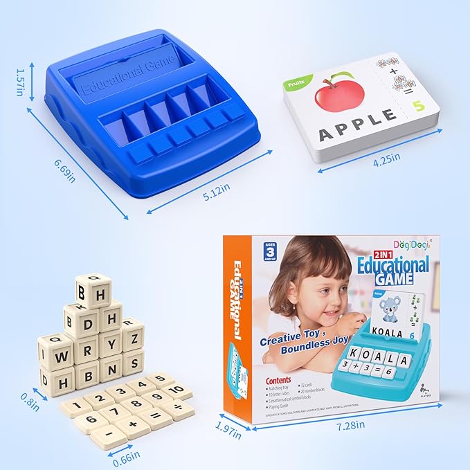Educational Toys for Kids Ages 3-8, Matching Letter Spelling Math Game ABC Learning, Birthday Party Gifts Preschool& Kindergarten Kids for 3 4 5 6 7 8 Year Olds Boys and Girls Navy Blue