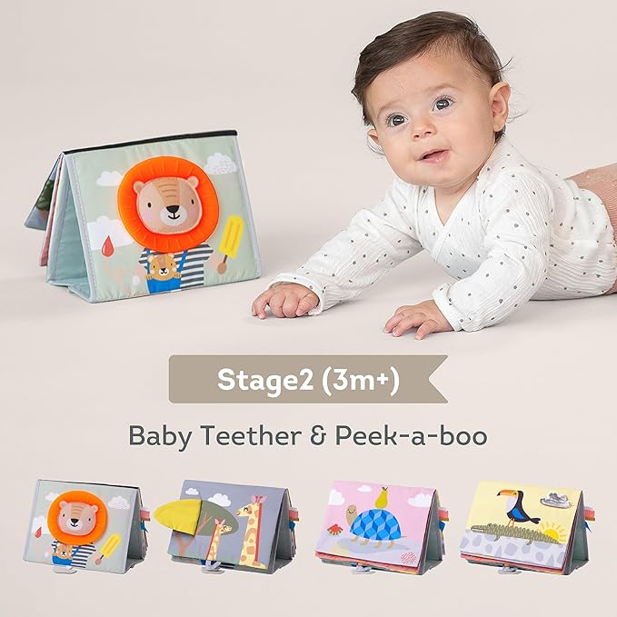 Taf Toys Savannah Infant Tummy-time Soft Crinkle Activity Book with Huge Baby Safe Mirror, 3D Activities, Textures and a Soft Baby Teether