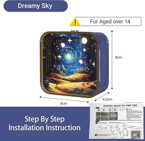 3D Wooden Puzzle Night Light,DIY Craft for Adults with Touch Night Light, Chrismas, New Year, for Teen, Desk Decor for DIY Puzzle Lovers, Men and Women (Dreamy Sky)