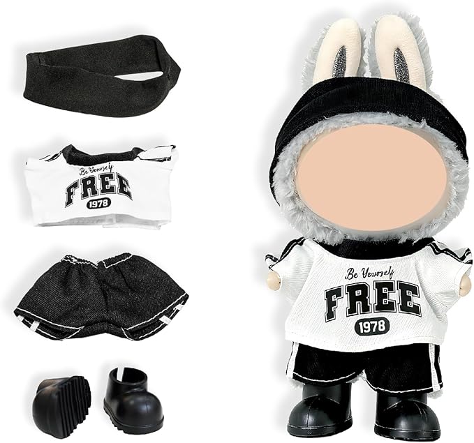 4-Piece Clothes for 17cm Doll, Outfit Set with Sport-Style Headband, Top, Pants, Shoes, Stylish Adorable Dolls Accessories for Display & Dress-Up (No Doll)