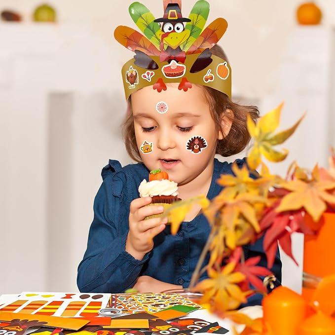 Cinrobiye 24 Set Spring Insect Paper Crown Craft Kit DIY Bug Headbands Hat Craft Summer Springtime Party Favor Supplies for School Home Animal Fun Activity Birthday Party Art Supplies (Thanksgiving)