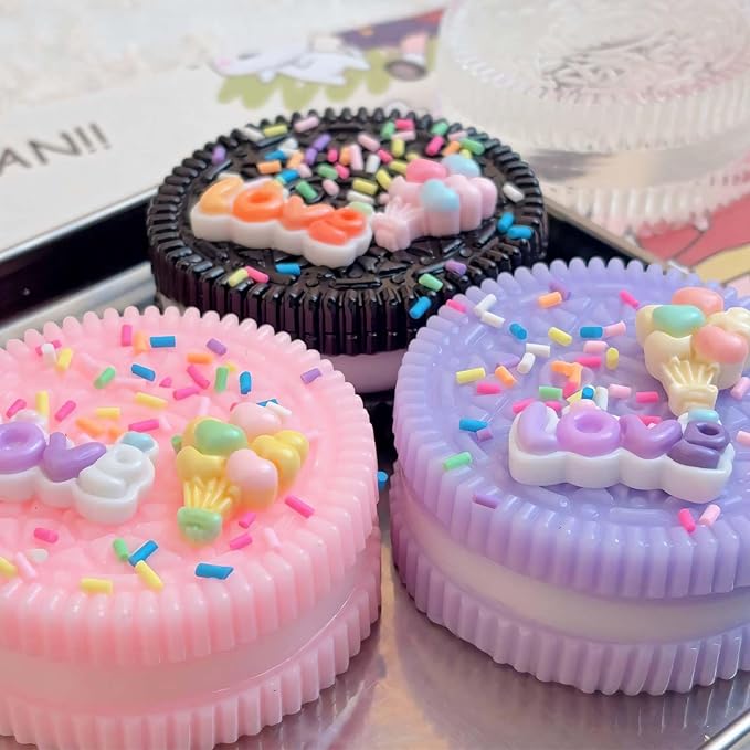 Sticky Cookie Squishies Fidget Toys Adults, Squeeze Toys for Autism, Stress Balls for Adults Fidgets Birthday Gifts(3 Pack Pink Black Purple)