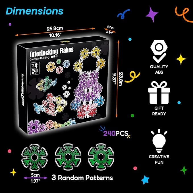 Building Chips of Snowflakes, Translucent Interlocking Discs Toy, Learning Construction Block Toys, 240PCS STEM Brain Development Playset for Girls and Boys Aged 4+