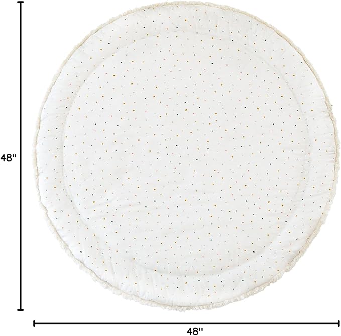 MakeMake Organics Organic Play Mat GOTS Certified Organic Cotton Nursery Floor Machine Washable Reversible Non Toxic Activity Mat Tummy Time Crawling Pad Thick Quilted (Round 48", Dotty + Solid Ivory)