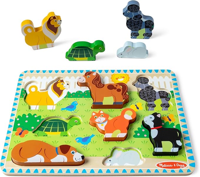 Melissa & Doug Pets Wooden Chunky Puzzle (8 pcs), Educational Screen Free Activity for Toddler, Preschoolers and Kids Ages 2+