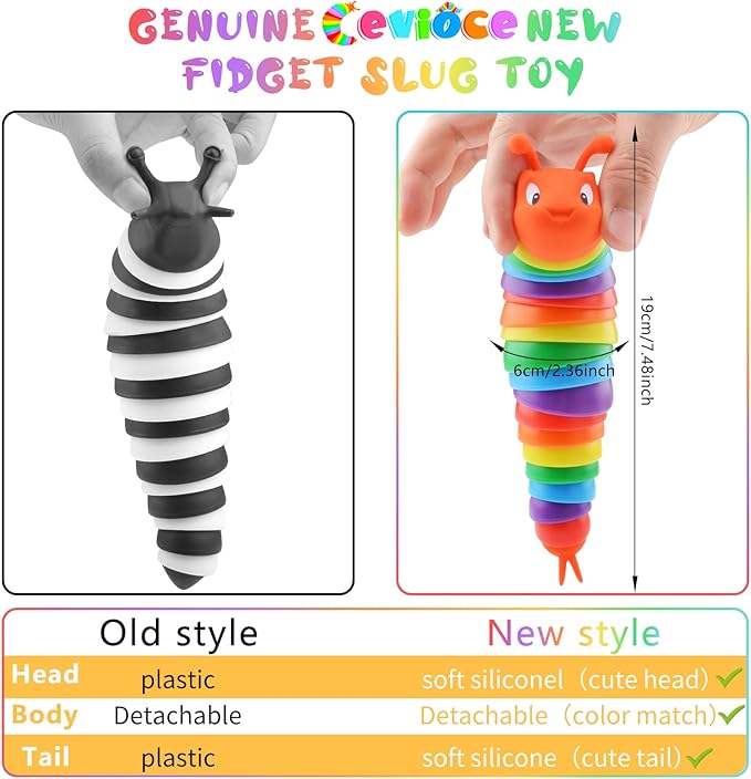 Cevioce Fidget Slug Toy, Sensory Slug Fidget Toys for Kids & Adults, 3 PCS Autism Sensory Toys for Autistic Children Toddlers, Toddler Toys - 3 4 5 6 7 8+ Year Old Girl Boy Birthday Gifts C