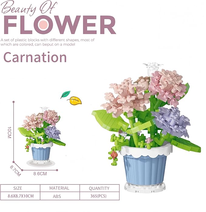 Party Favors for Kids, Tiny Plants Mini Flowers Building Blocks Set for Classroom Prize, Flowers Building Toy, Birthday Gifts for Boys Girls (Lily+Carnation)