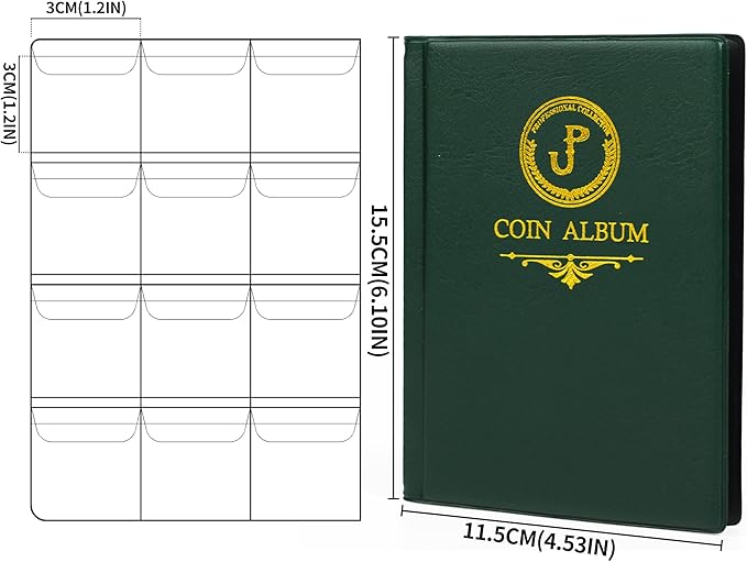 Uncle Paul Coin Album Coin Holder Coin Collection Book for Half Dollar/Small Dollar/50 Pence/Two pounds 60 Pockets CS3712GR
