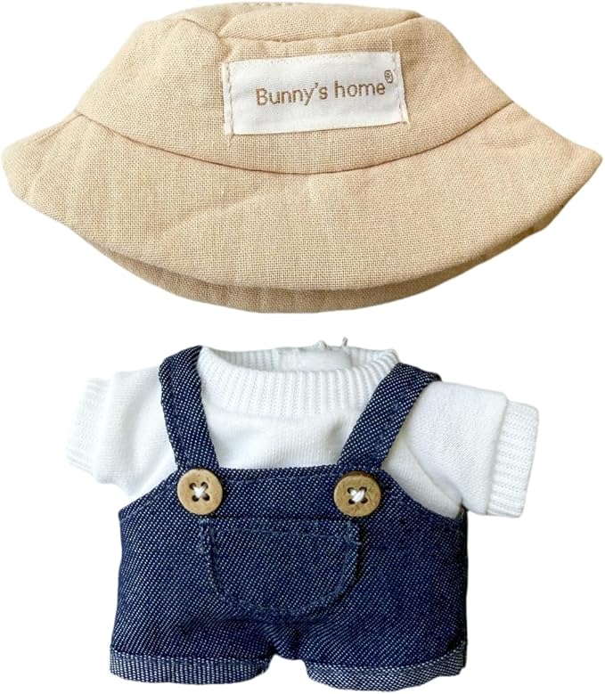 17cm Doll Clothes Outfit Set, 3 Pieces Dress Overalls Set for 6.7inch Doll Suit, Fashion Chic Hat & Clothes Accessories for 1st/2nd/3rd Gen Dolls Play & Display