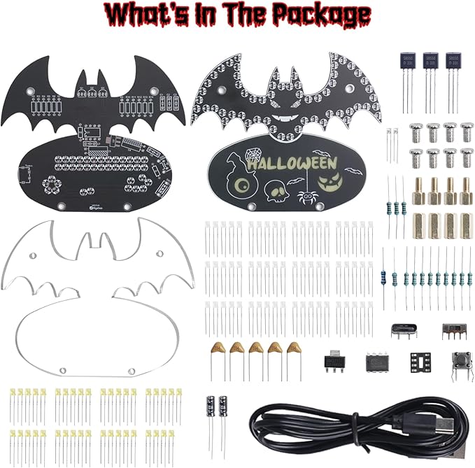 Halloween Bat Soldering Project, ICSTATION Bat Soldering Practice Kit With 5 Lighting Modes Glow Halloween Elements DIY Electronic Kits for School Education Halloween Present Desktop Decorations