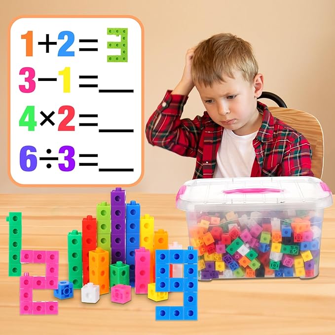 Jenaai 300 Pcs Linking Cubes with Storage Container Counting Cubes, Colorful Plastic Counting Block, Math Manipulatives Classroom Learning Supplies for Preschool Kindergarten(Pink)