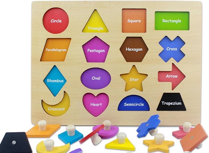 Wooden Toys for Toddlers Shape Learning Peg Puzzle Preschool Educational Montessori Toy Gift Age 3-6…
