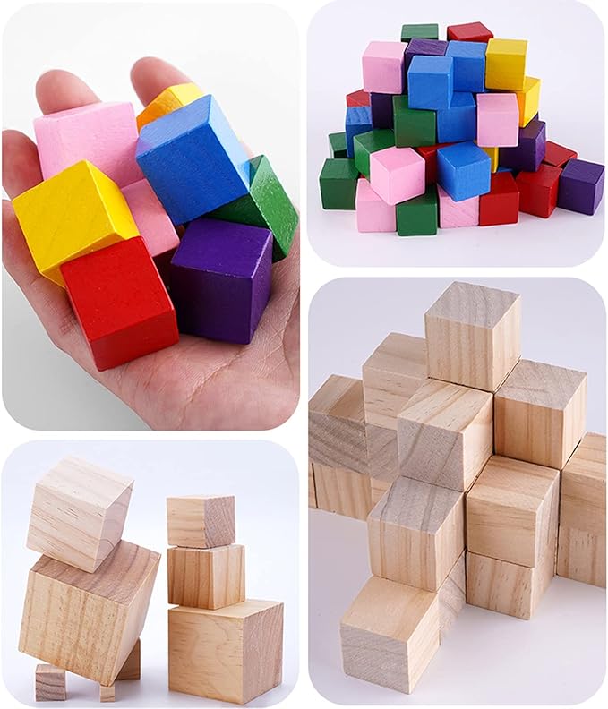 Tosnail 30 Pack 2 Inches Unfinished Wooden Cubes Wooden Blocks - Great for Crafts Making