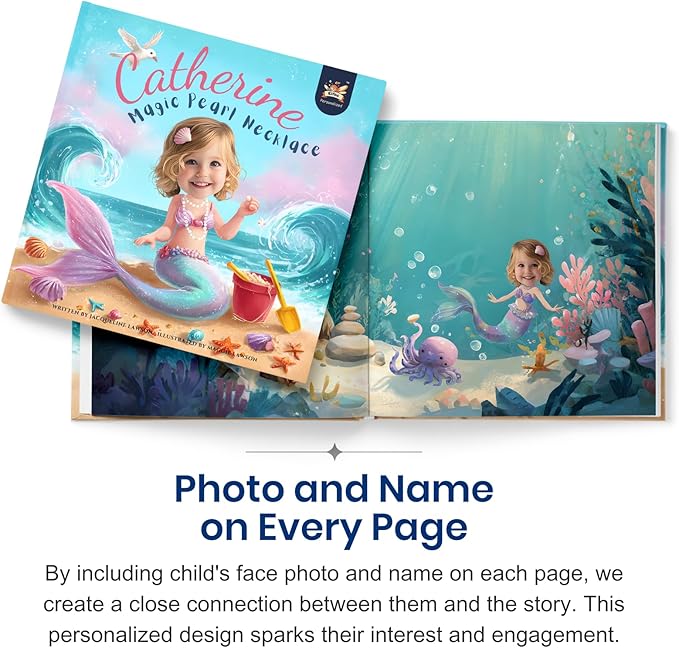 Personalized Mermaid Adventure Book – Magic Pearl Necklace | Custom Name & Photo Children's Story Book | ELFINK (Softcover)