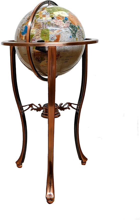 unique art since 1996 Limited Edition! unique art since 1996 Pearl Ocean Gemstone World Globe with Floor Standing Copper Zinc Alloy Stand (330MM/13 INCHES/Pearl Ocean/Copper), White
