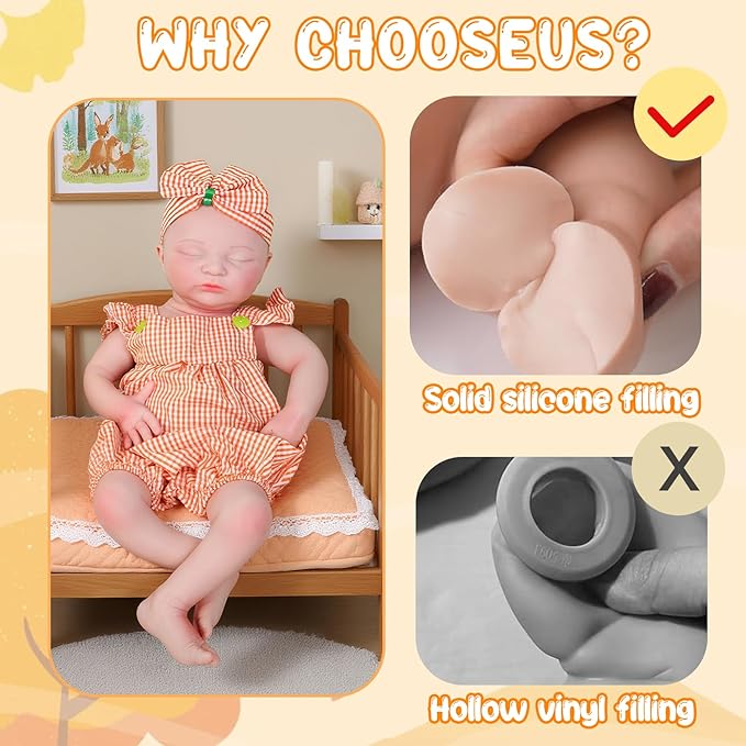 Reborn Baby Dolls Silicone Full Body 18.1in Weighted Real Life Closed-Eyes Girl Dolls Lifelike Newborn Baby Soft Body Flexible Limbs Not Vinyl