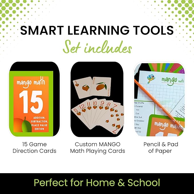 MANGO Math 15 Pack - Math Flash Cards - Educational Math Games for Kids - Addition, Subtraction, Place Value Games & Learning Kit -2nd 3rd 4th Grades - Kids 6-12 - Set of 15 Games - English Version