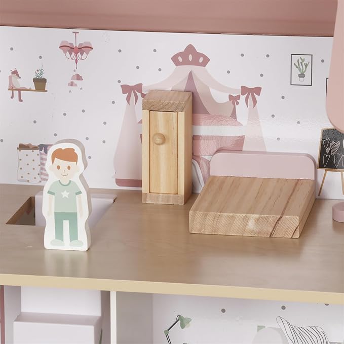 Wooden Pink Doll House for Girls with Balcony,DIY Pretend Dolls Play House Toy, Kids Dollhouses Toys with 12 PCS Furniture Accessories,Birthday Gifts for Boys Girls Ages 3+