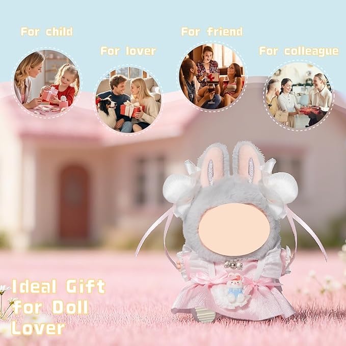 3-Piece Clothes for 17cm/15cm Doll, Cute Outfit Set with Headwear, Dress, Shoes, Stylish Adorable Dolls Accessories for Display & Dress-Up (No Doll)