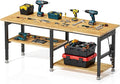 84” Heavy Duty Work Bench, 2-Layer Adjustable Workbench, 5000 LBS Capacity Work Bench with Power Outlet & Pegboard, Rubber Wood Work Table for Garage, Workshop, Office, Home