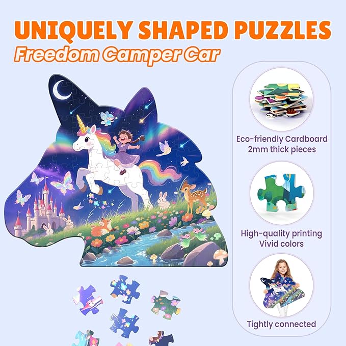 ELX 101 Piece Unicorn Jigsaw Puzzle for Kids Ages 4-10, Unicorn Shaped Floor Puzzle Preschool Learning, Educational Learning Toys for Kid Boys Girls Ages 4 5 6 7 8 (20 X 17 in)
