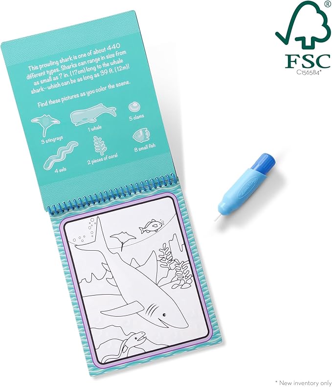 Melissa & Doug On The Go Water Wow! Mess Free Coloring Book, Reusable Water-Reveal Activity Pad, Under The Sea, Travel Toys, Party Favors, for Toddlers & Kids Ages 3+ - FSC Certified