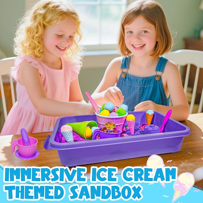 Bbiamsleep Ice Cream Sensory Bin, 61 Pcs Ice Cream Sensory Bin Fillers with Color Sand 11 Mould 9 Tools for Birthday Party