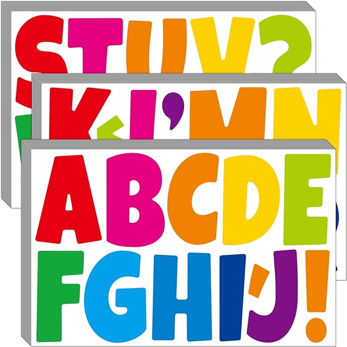 Bemeol Letter Stickers 432 Pieces 36 Sheets Bulletin Board Letters 3 Inch Classroom Alphabet Poster Board Letter for Bulletin Board Display School Decor(Colorful)