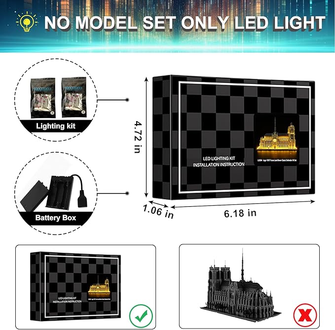 LED Light Kit for Lego 21061 Notre Dame Cathedral Set, Compatible with Lego 21061 Building Blocks Model(Not Include Blocks Set)