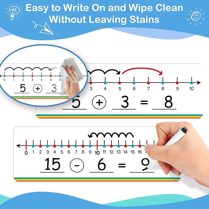 Aizweb 28 Pack Number Line Dry Erase Board Card,12" x 3.9" Small Whiteboard Math Manipulatives Addition Subtraction Game for Student Classroom Must Have Homeschool Teacher Supplies Learning Activities