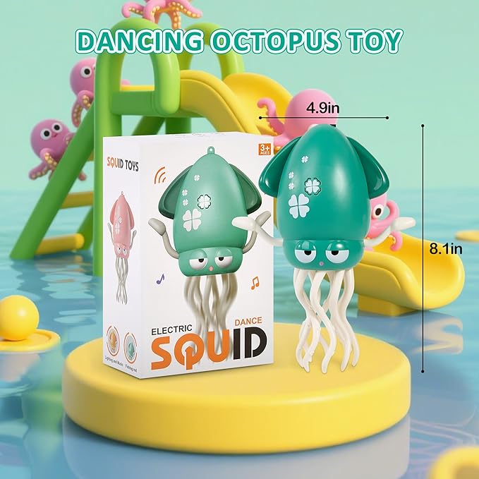 Magical Dancing Octopus Toy with LED Lights and Music, USB Rechargeable Tummy Time Toys, Automatic Dodging Crawling Toys, Suitable As a Birthday Gift for Children Aged 3 and Above (Green)