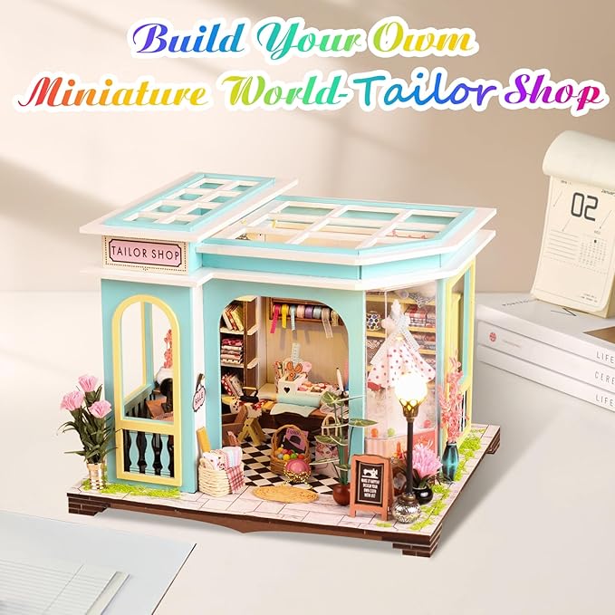 DIY Miniature House Kit,Tiny House Pet Shop with Furniture & LED,DIY Dollhouse Miniature Kit for Adults Teen,Mini House Building kit,3D Wooden Craft Mini Model Kit,Birthday Gifts Home Decor
