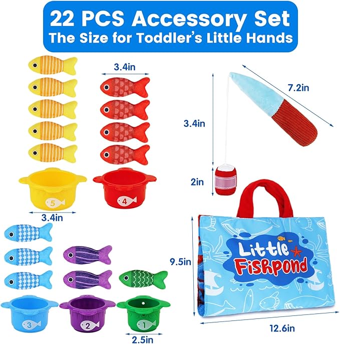 Montessori Toys for 1 Year Old Boy Girl - Toddler Toys Cloth Fishing Game with Stacking Cups - Sorting Learning Baby Toy 12-18 Months One Year Old Boys Girls First Birthday Gifts for 1 2 Year Old