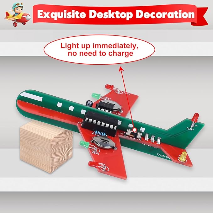 Icstation Learning Soldering DIY Airplane Kit for Beginners, 3 Color LED Flashing Lights Airplane Soldering Project Kit for High School Student Back to School Soldering Practice STEM Education