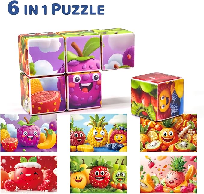 Magnetic Blocks for Toddlers, 1.65 inch Large Building Blocks Tiles, Funny Simle Fruits Puzzle Game, Sensory Montessori STEM Travel Toys for Boys and Girls Ages 3-5 4-8