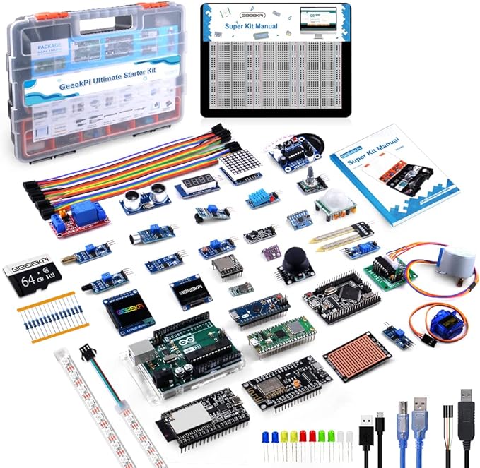 GeeekPi Ultimate Starter Kit Comes with Raspberry Pi Pico w, UNO R3, Mega2560, ESP32-WROVER, ESP8266 Sensor Board Module for Raspberry Pi Beginners & Software Engineer, MicroPython Programming