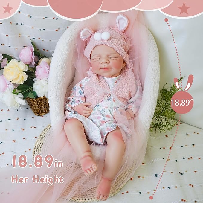 Reborn Baby Dolls Silicone Full Body 18.89in Weighted Real Life Closed-Eyes Girl Dolls Lifelike Newborn Baby Soft Body Flexible Limbs Not Vinyl