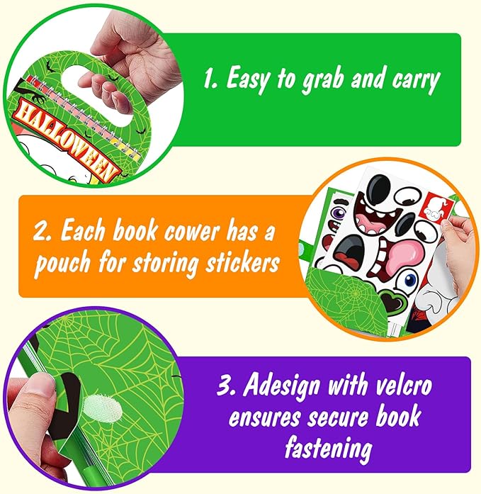 Halloween Make-a-Face Sticker Books 3-Pack,Halloween Toys Activity Pad for Kids Ages 4-8(30 Scenes)