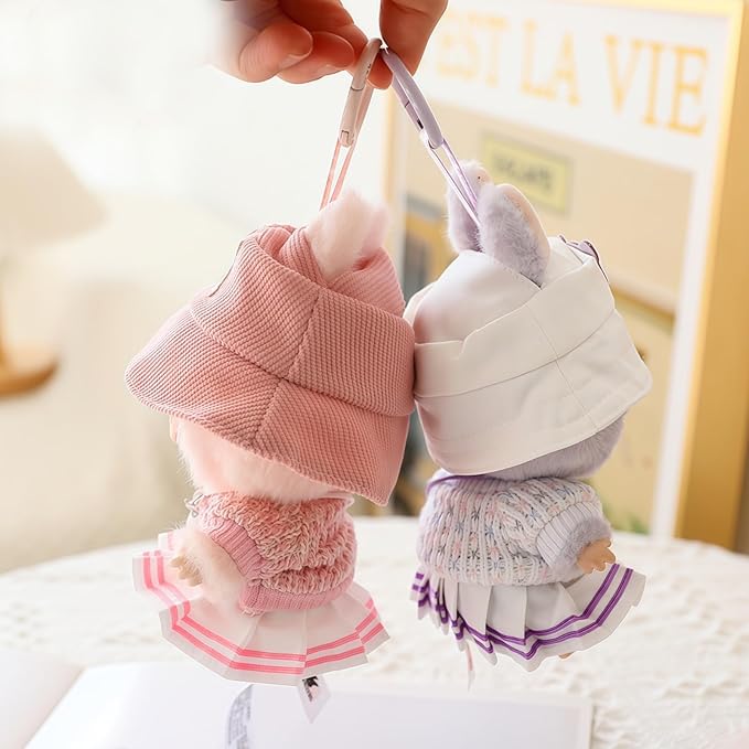 17cm Doll Clothes Set, 5 Pieces Dress Outfit Set for 6.7inch Doll Suit, Fashion Chic Hat & Clothes Accessories for 1st/2nd/3rd Gen Dolls Play & Display Pink