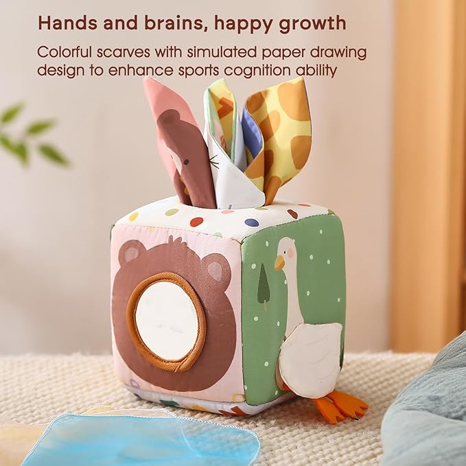 Youuys Baby Tissue Box Toy for Babies 6-12 Months - Montessori Toys Baby Tissue Box Sensory Toys for 1 Year Old - Boy Girl Gifts for Babies 6 12 18 Months Old