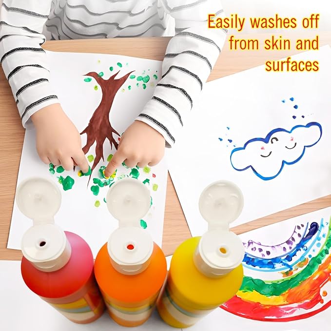 EXTRIC Washable Paint for Kids 6 Color, Non-Toxic Tempera Kid Paint 8 oz Bottles, Vibrant Pigments, Easy-Clean Toddler Paints, Kids Painting Set Arts and Crafts Supplies