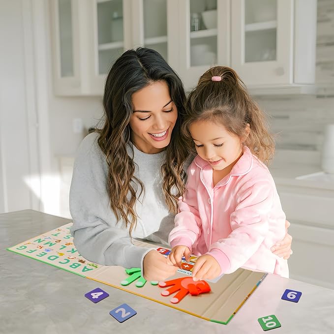 2 in 1 Preschool Learning Toys, Educational Number Counting for Kids, Portable Animals Magnetic Alphabet Letters Learning Board, Homeschool Supplies for Math Manipulates and Learning Spelling.
