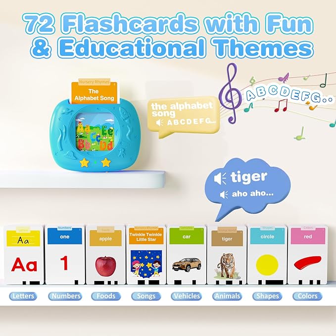 HOMESTEC Toddlers Talking Flash Cards with American Accent & 144 Sight Words, Speech Therapy Toys for 3 4 5 6 Years Old Boys and Girls (Blue)