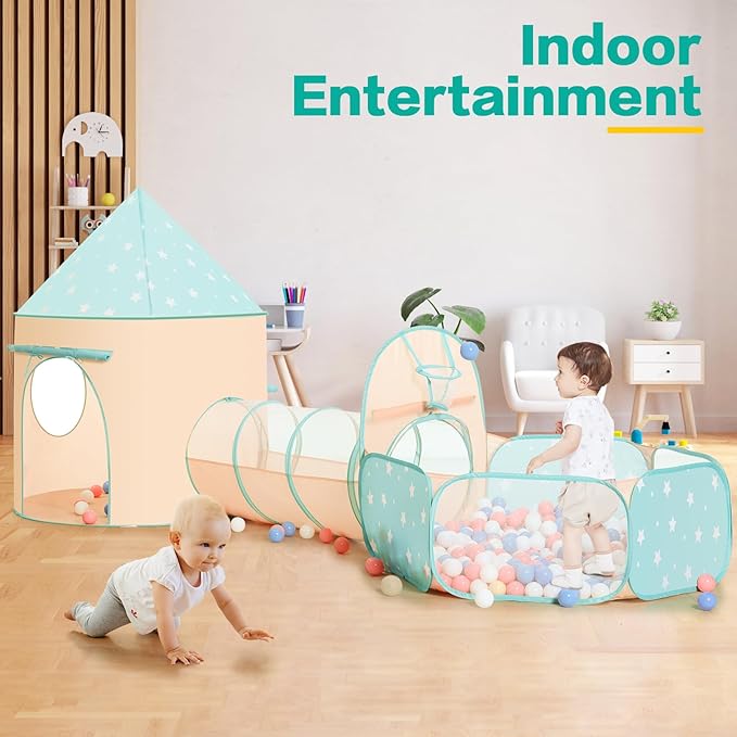 PigPigPen 3pc Kids Play Tent for Girls and Boys with Ball Pit, Crawl Tunnel, Princess Tents for Toddlers, Baby Space World Playhouse Toys, Boys Indoor& Outdoor Play House, Perfect Kid’s Gifts