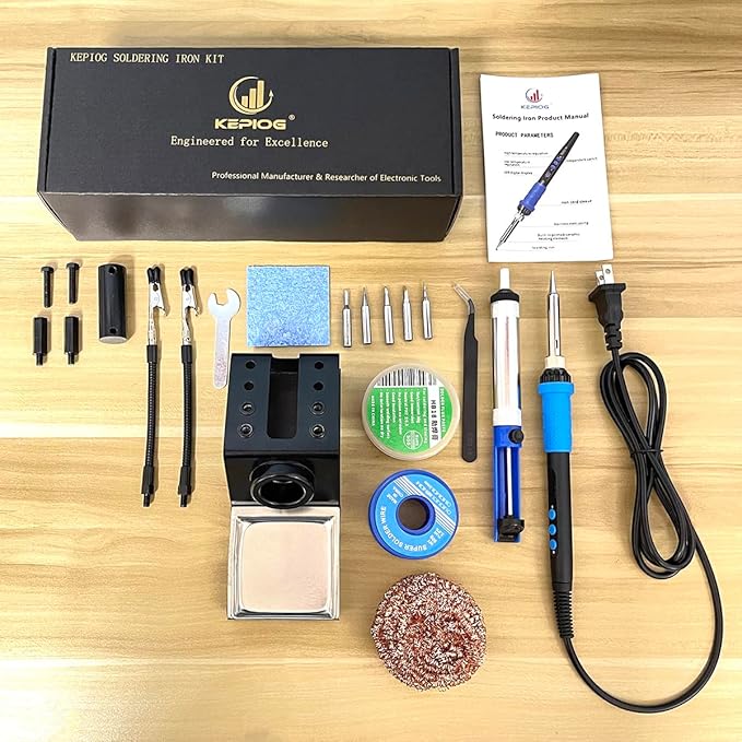 Soldering Iron Kit, 100W High Power LCD Soldering Iron, 2 Helping Hands Soldering, Flux, Iron Tips, Tin Wires, Solder Sucker, Tweezers. °C/℉ Conversion, Auto Sleep，Temperature Calibration