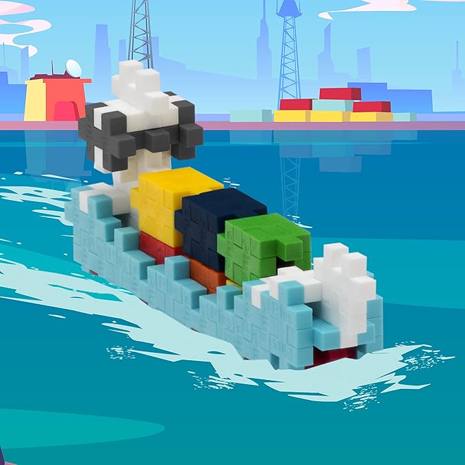 PLUS PLUS Vehicle Building Block Kit, 3D Puzzle Stem Toy for Kids, 70 Interlocking Pieces - Container Ship Mini Maker Tube